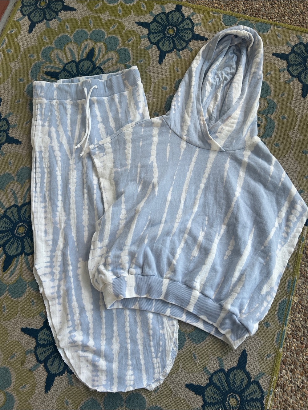 Tie-Dye Light Blue Hoodie & Skirt Set
